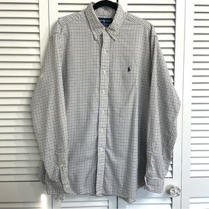 Ralph Lauren Shirt Mens XL White Blue Black Plaid Long Sleeve Button-Down